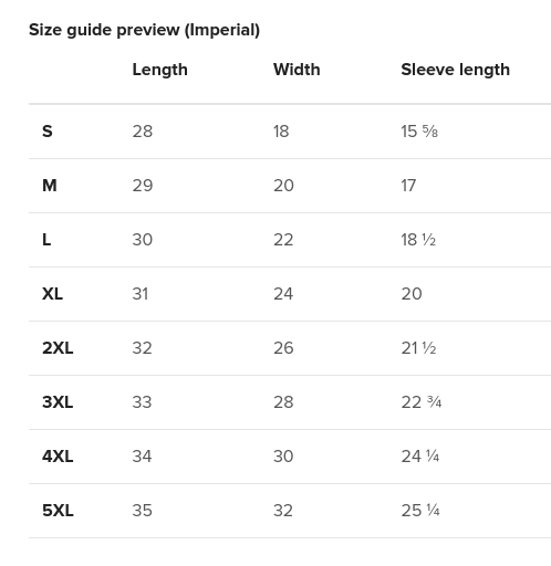 Unisex Classic Tee | Gildan 5000 Imperial Size Guide