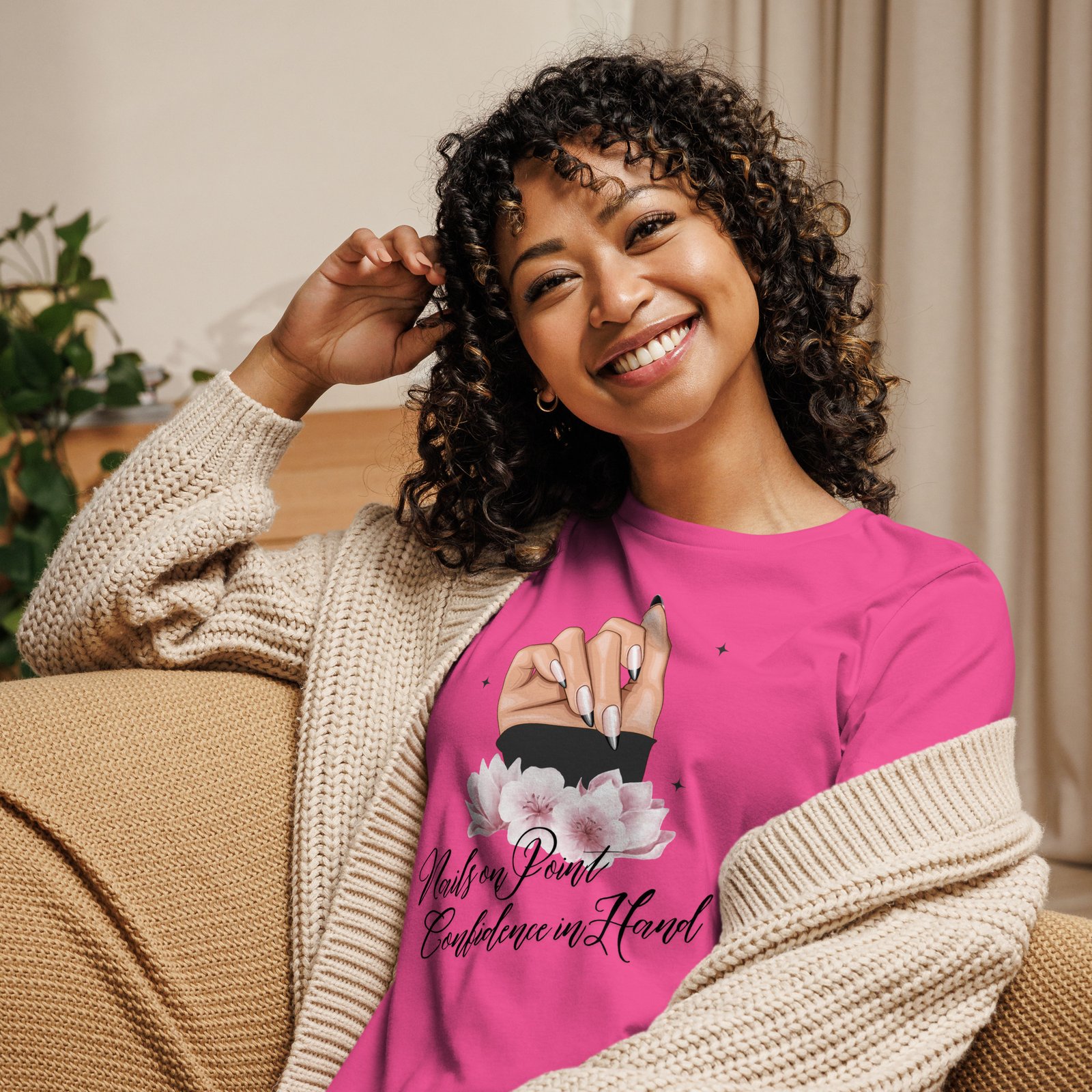 nails on point, confidence in hand – women's relaxed t shirt | bella + canvas 6400