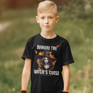 youth unisex halloween t shirt – beware the witch’s curse