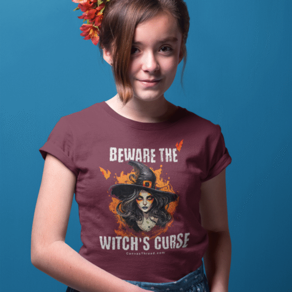youth unisex halloween t shirt – beware the witch’s curse
