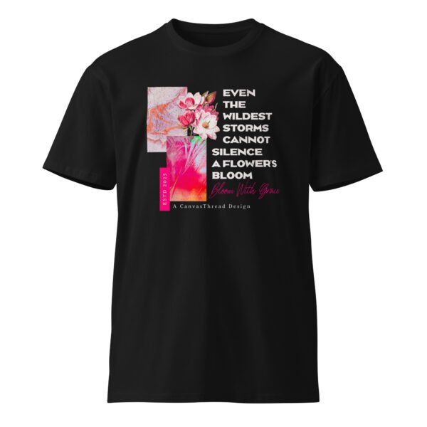 bloom with grace – women’s premium dark tee | as colour 5001t