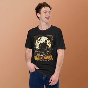 unisex halloween t shirt – “happy halloween trick or treat” | bella + canvas 3001