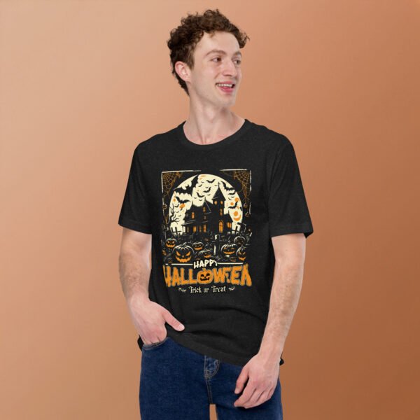 unisex halloween t shirt – “happy halloween trick or treat” | bella + canvas 3001