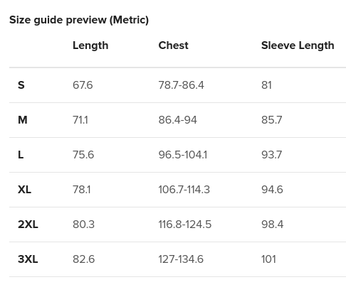 Unisex Garment-Dyed Heavyweight Long Sleeve Shirt | Comfort Colors 6014 - Metric Size Guide